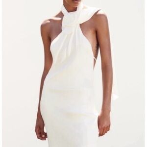 Zara White Backless Halter Rose Tie Dress